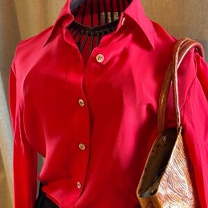 Barnaby Rippit Red 100% Silk Blouse Size 4 | Mother of Pearl Buttons Vintage